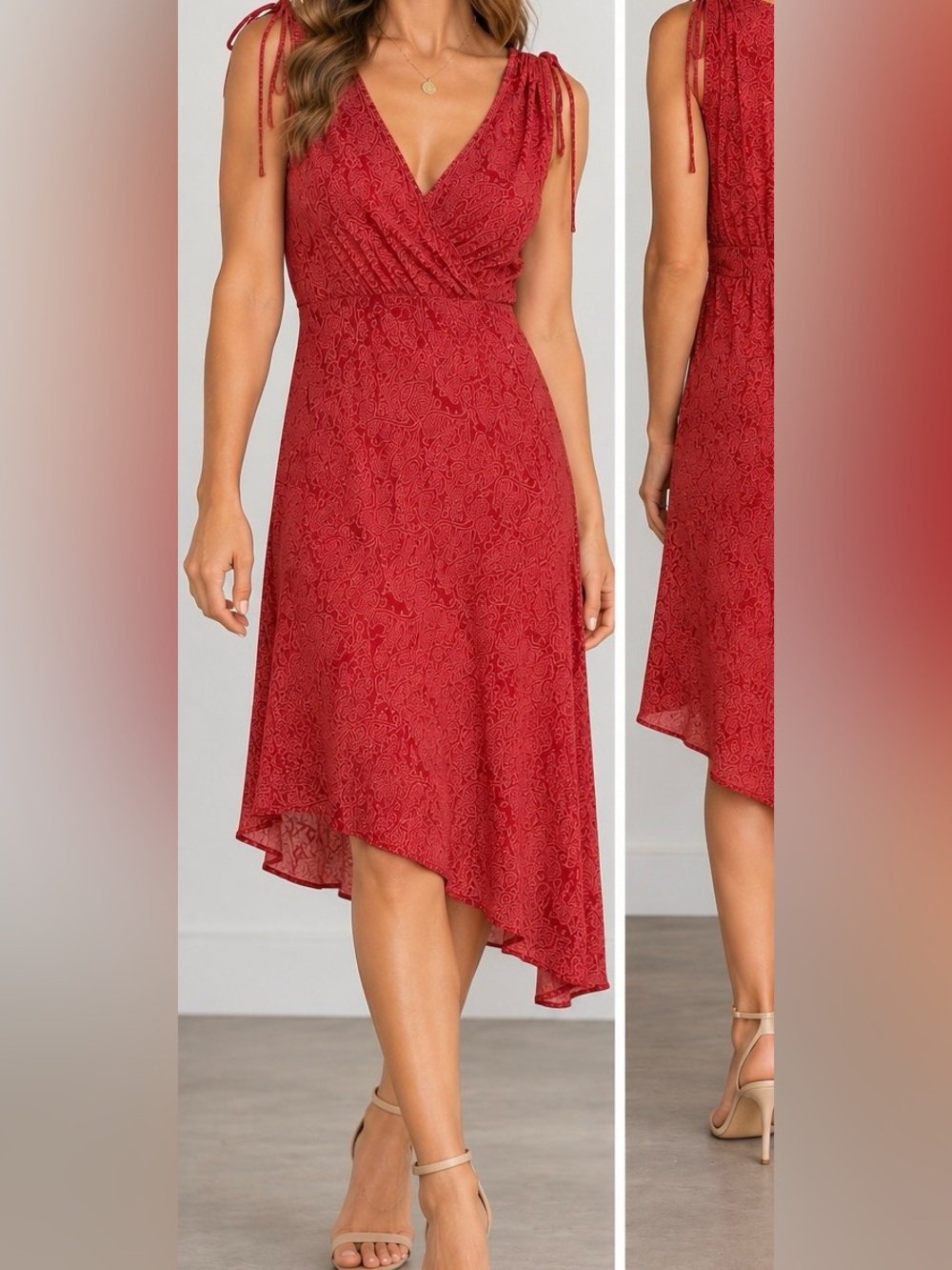 Vintage CDC Collection Size 10 Red Paisley High Low Maxi Midi Dress Y2K Boho